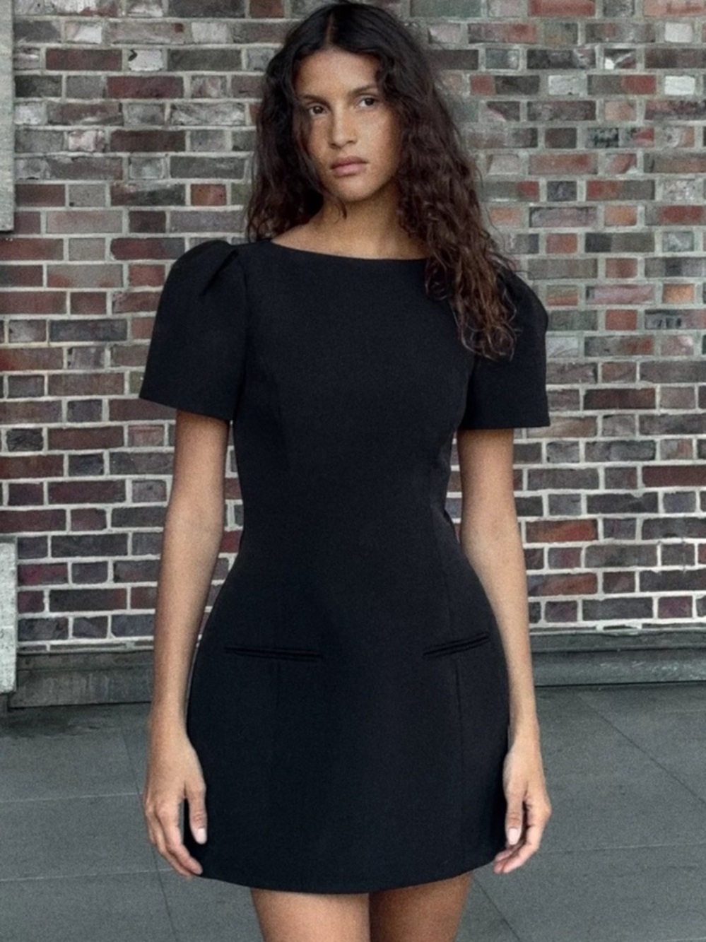 Zara Black Short Puff-Sleeve Mini Dress